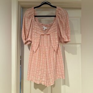 Topshop Pink Puff-Sleeve Plaid Romper size 4